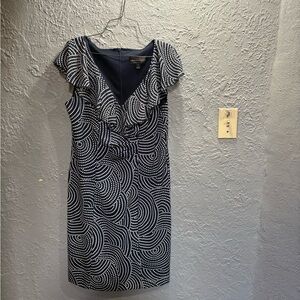 Connected Apparel Navy and White Swirl Mini Dress